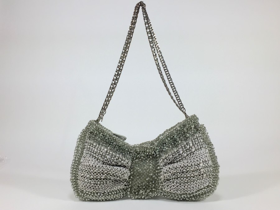 ショルダーバッグ ナイロン ワイヤーバッグ リボン ハンドバッグ 【中古品】