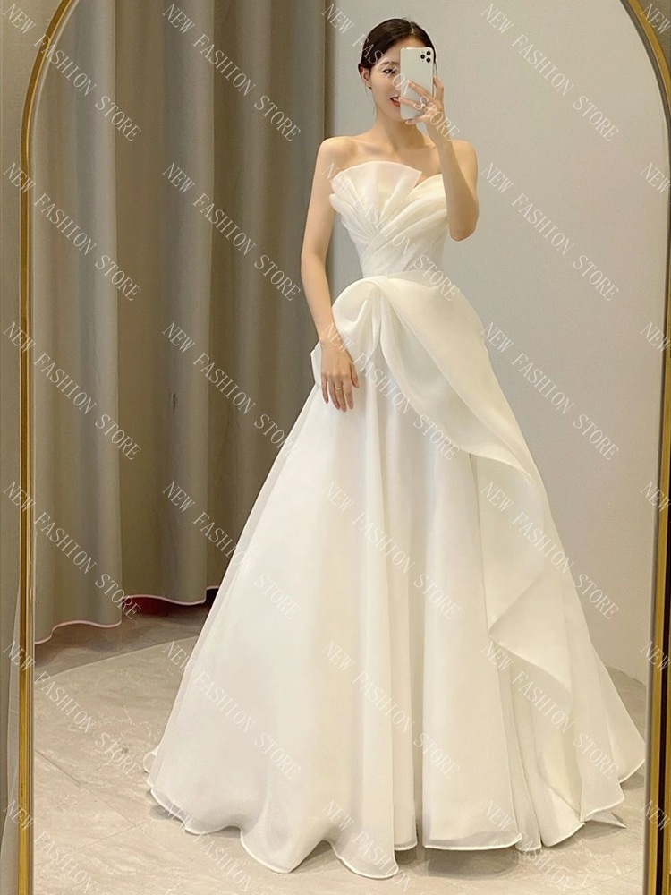 ウェディングドレスの新しい小柄なドレスフランス式胸拭きシンプルウェディングドレス-62