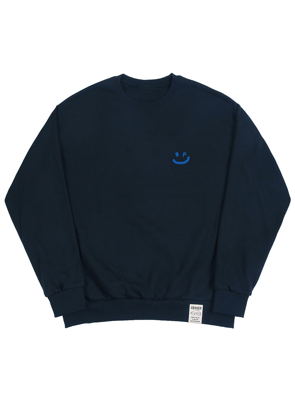 GRAVER スモールドローイングスマイルスウェットシャツネイビーブルーロゴ