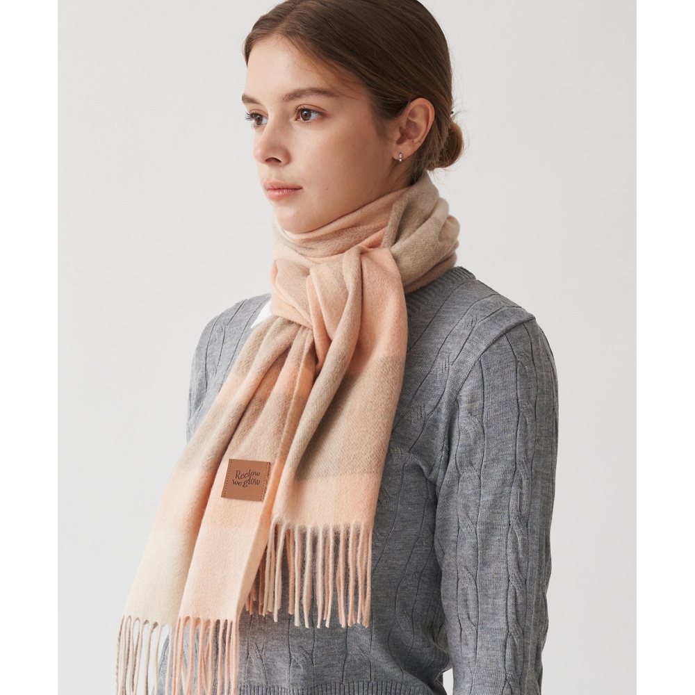 リクローRC カシミア 100% チェックマフラーオレンジ