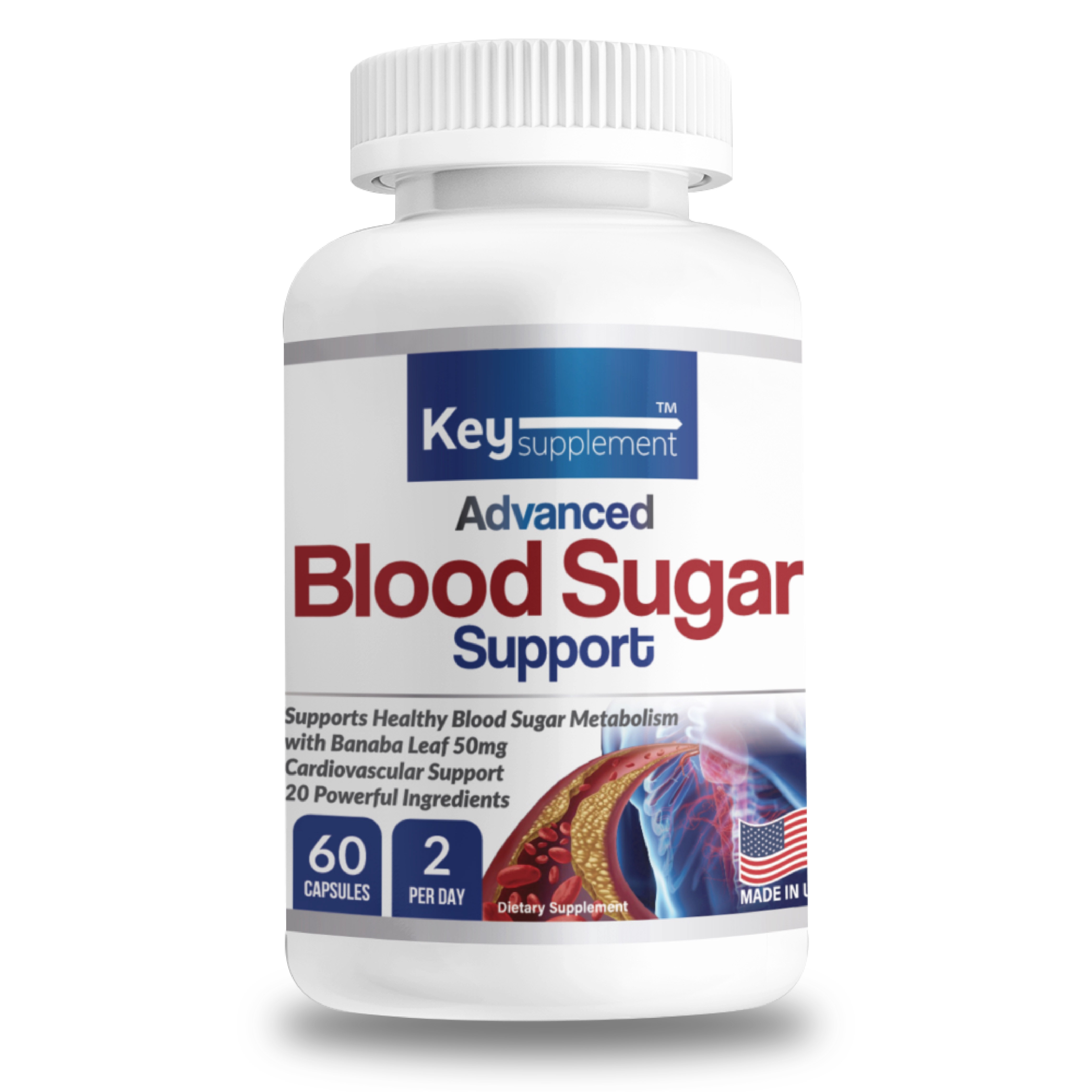 [USA] Key supplements 血糖値サポート 60カプセル バナバ葉 苦瓜 シナモン 抽出物含有