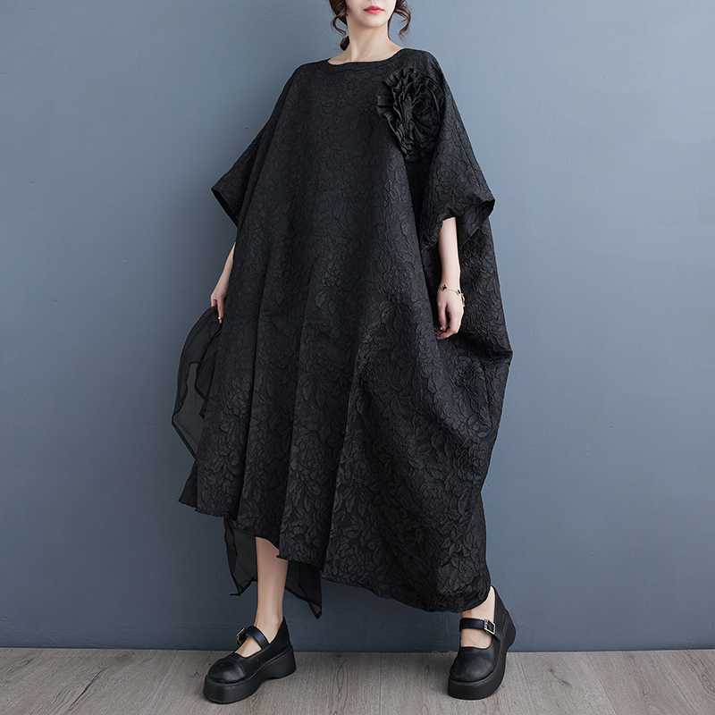 「ファットガール」 2024春 ロングワンピース チュール 花飾り ドッキングワンピース