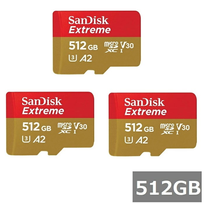 【3セット】 サンディスク マイクロSD MicroSDXC SDSQXAV-512G-GN6MN Extreme 512GB Sandisk マイクロSDXCカード microSDカード C