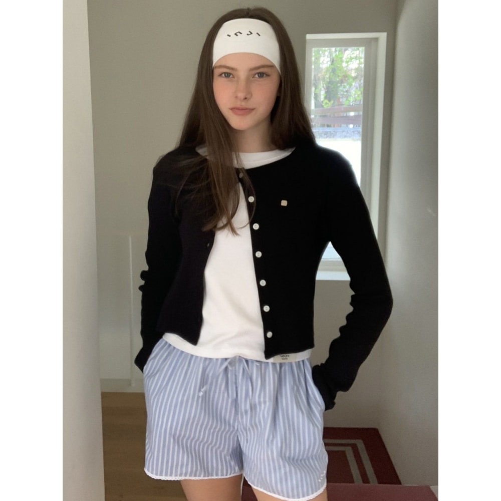 INJIACTIVE メタルロゴパンチングニットカーディガンブラック