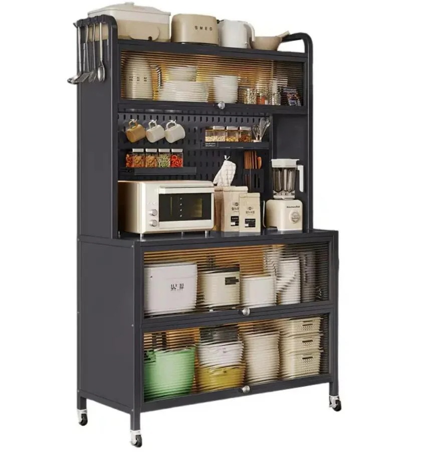 キッチン収納ラック　ガラス収納棚家庭用品スチールラックキッチン食器収納ラック　スチール製ラック