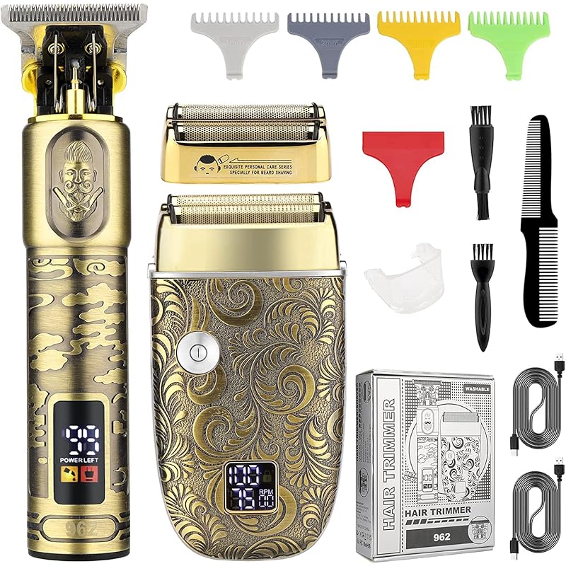 GSKY バリカンセット 電動バリカン ひげそり 理髪美容セット USB充電式 LCD表示 自動研磨 メンズシェーバー 低騒音 家庭 業務 ショートヘア用 セルフカット 日本語説明書付き（古銅）