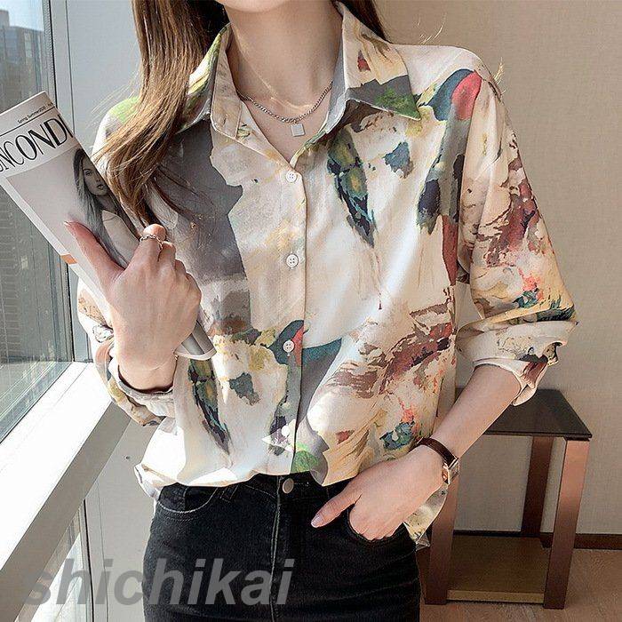 ブラウス レディース 40代 春秋 オシャレブラウス シフォンシャツ プリントブラウス カジュアル 長袖トップス おしゃれ 大人 通勤OL ゆったりシャツ30代 新作
