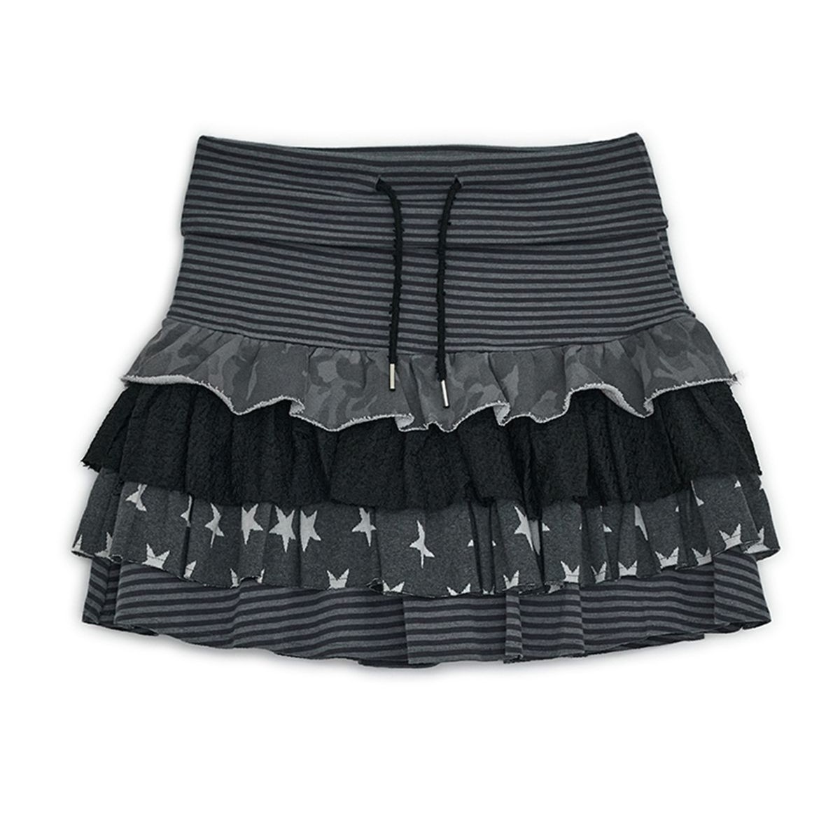 ハグユアスキン/ティアード レイヤード ミニ スカート (チャコール/ブラウン)