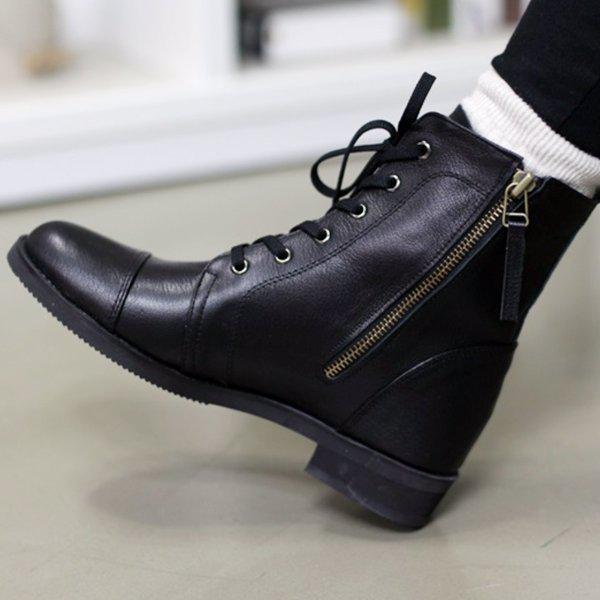 [シューズ] レザー レースアップ レディース アンクル くるぶし ワークブーツ 3cm sy1670