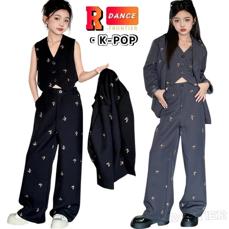 母の日【夏の】【出荷が迅速】ダンス衣装 ベスト ダンス スーツ キッズダンス 衣装 韓国 ダンス衣装 パンツスーツ 子供服 ヒップホップ セットアップ 黒スーツ グレー ダンス ジャケット パン