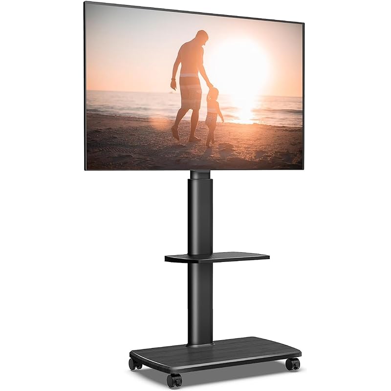 FITUEYES テレビスタンド 3270インチテレビに対応 キャスター付き 高さ角度調節可能 移動式 中段棚一枚付 棚板無階段調節 TT206505GB