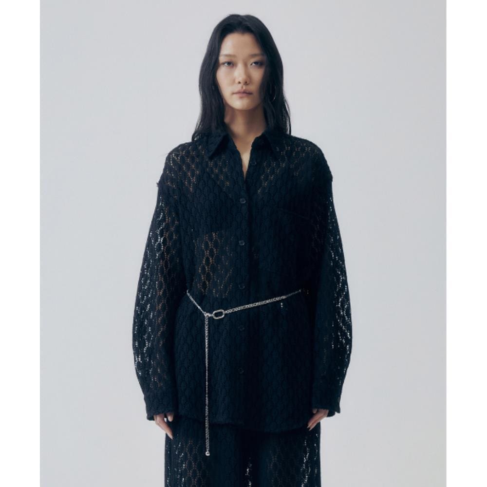 TREEMINGBIRD Lace Embellished Setup Shirt Black TM2535