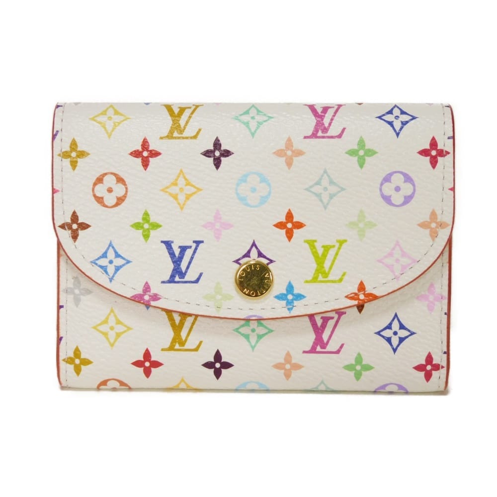 【中古】 二つ折り財布 村上隆 LVロゴ ブロン RFID IC 未使用 LV×TM ポルトモネ ロザリ モノグラム マルチカラー M13399