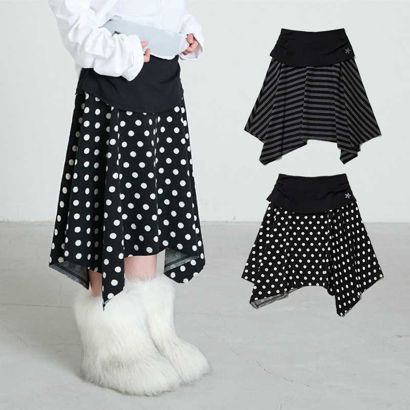 STRIPE & DOT SYMBOL UNBALANCED SKIRT