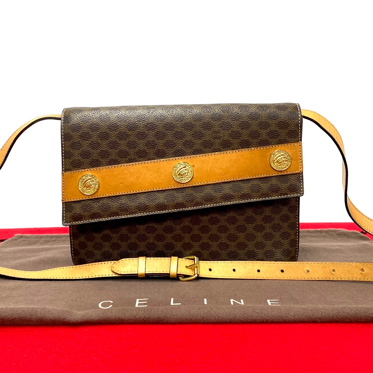 ヴィンテージ マカダム ブラゾン トリオンフ 柄ショルダーバッグ レザー PVC ブラウン 81306