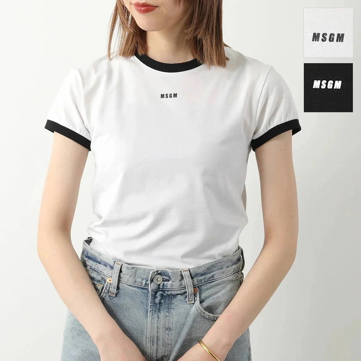 MSGM エムエスジーエム Tシャツ 3641MDM110 レディース 半袖 カットソー ちびロゴT クルーネック ストレッチ カラー2色