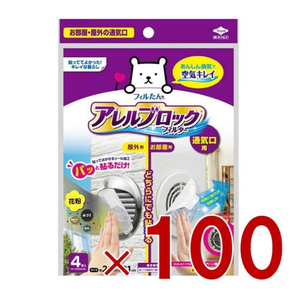 東洋アルミ アレルブロックフィルター 通気口用 約21×21cm 4枚入 お部屋と屋外の通気口兼用 パッと貼るだけ 通気口フィルター 100個