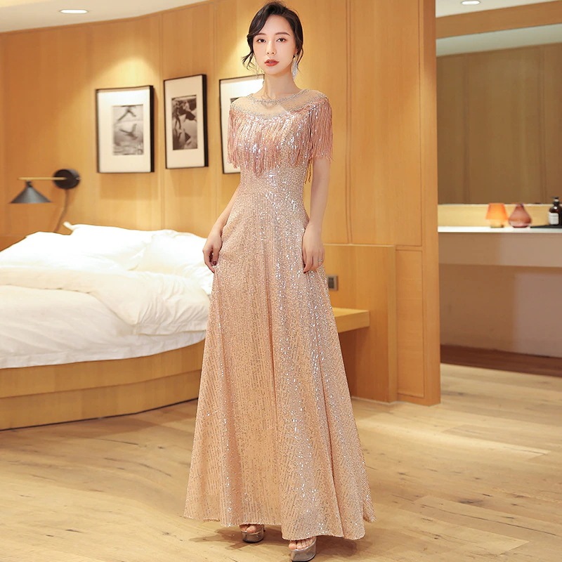 新作 宴会 エレガント イブニングドレス フリンジ パーティー 司会者 スパンコール ドレス