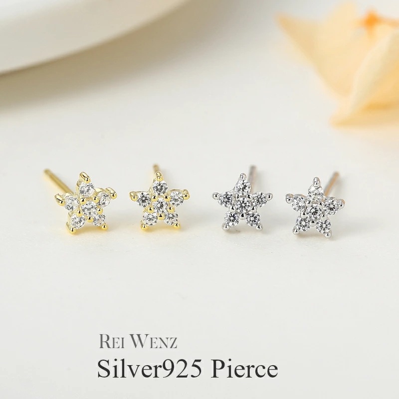 【高品質Silver925】ピアス アレルギーフリー ミニ つけっぱなし Silver925 極小 星 スター 花 ジルコニア おしゃれ 大人 ゴールド シルバー シンプル Silver925 レ