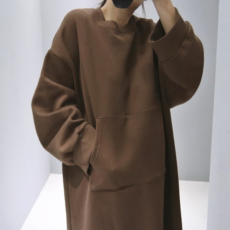 レディース スウェットワンピース トレーナーロングワンピ プルオーバー トップス ラウンドネック