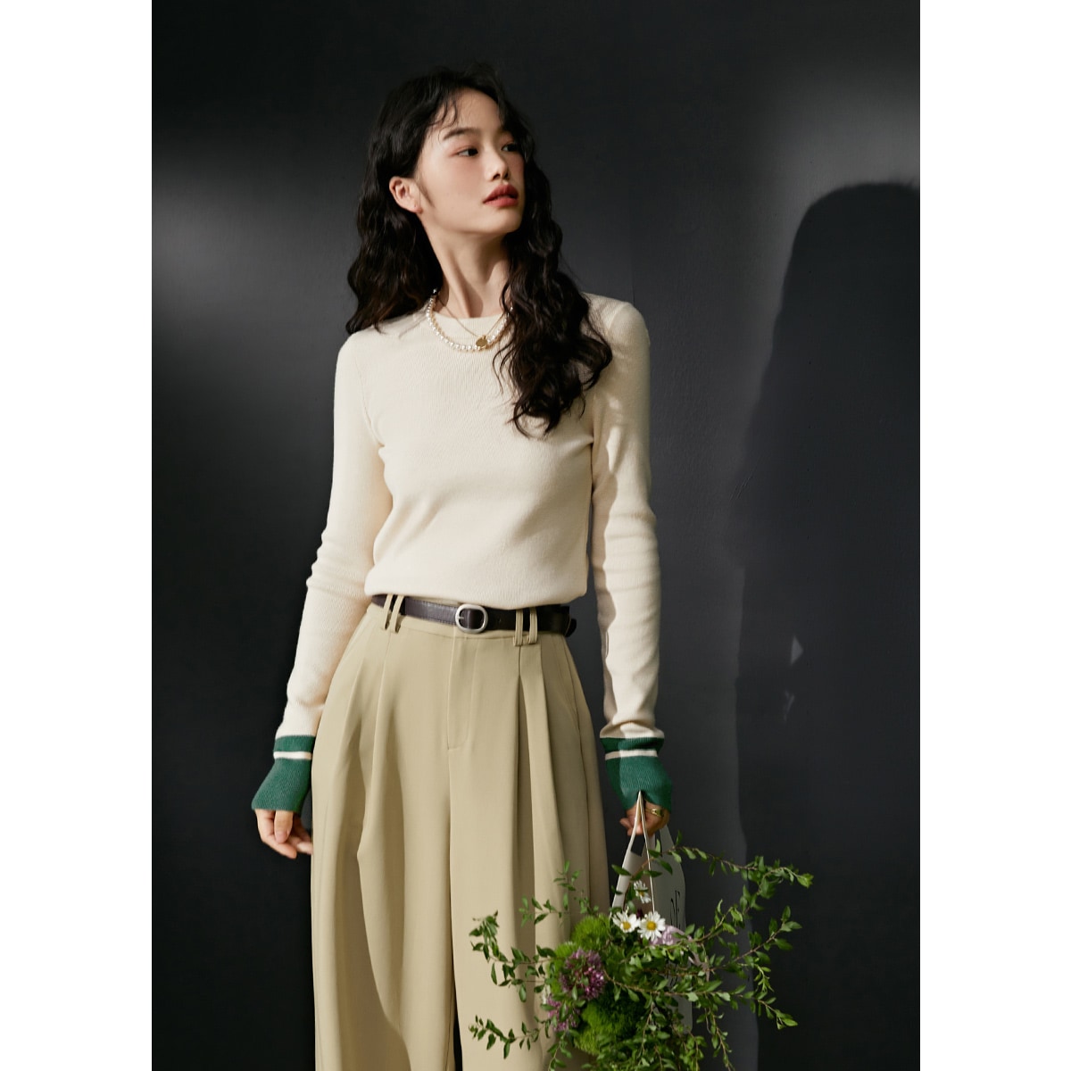Qoo10] KUOSE 長袖ニットトップス＋プレゼントソックス付 : レディース服