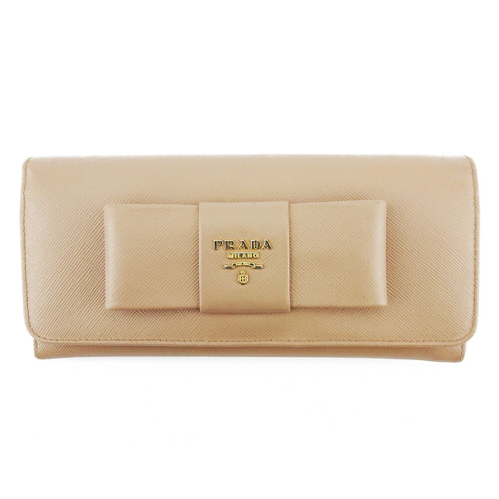 長財布 リボン ベージュ ピンク ゴールド レディース 中古