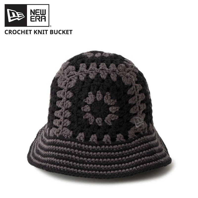 ニューエラ レディース ニット バケハ 帽子 NEW ERA クロシェ ニットバケット ダークグレー/ブラック 14744710