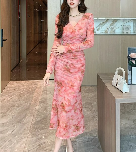 ドレス パーティドレス 二次会ドレス ミモレ丈ドレス セクシードレス ミモレ 袖あり 長袖 Vネック スリム かわいい 大人可愛い きれいめ シンプル 大人 上品 おしゃれ かっこいい 大人女子