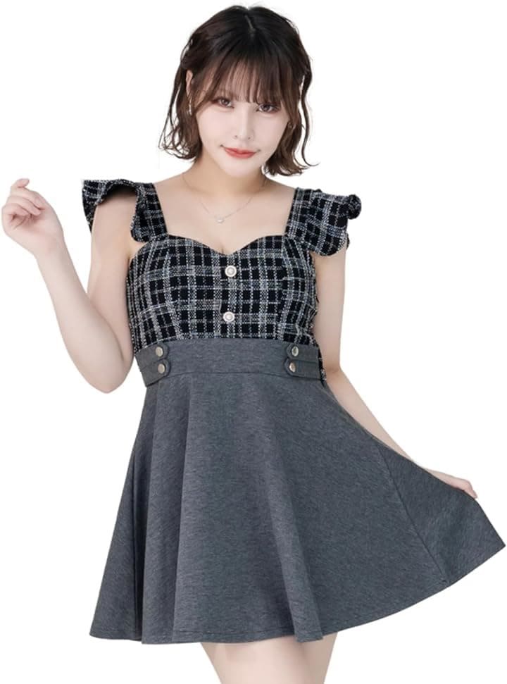 キャバドレス ミニ ワンピース ツイード フレア スカート かわいい フリル タイト オフショルダー パーティ 半袖 パット付き フェミニン ロリータ風( ブラック, S)