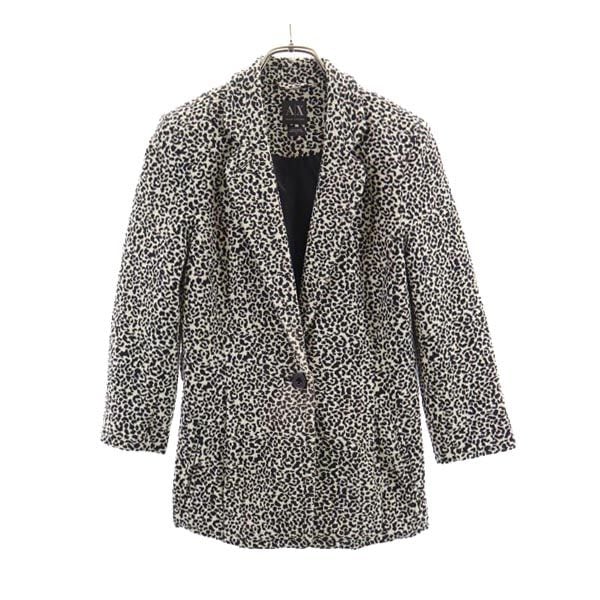 レオパード柄 7分袖 テーラードジャケット S ブラック系 ヒョウ柄 レディース