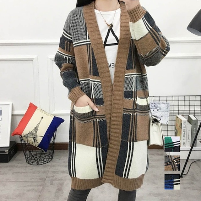 ニットカーディガン Checkered Comfort
