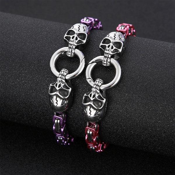 ダブル スカル ブレスレット メンズ ブレスレット カラー チェーン メンズジュエリー ドクロ 骸骨 髑髏 おしゃれ かっこいい 人気