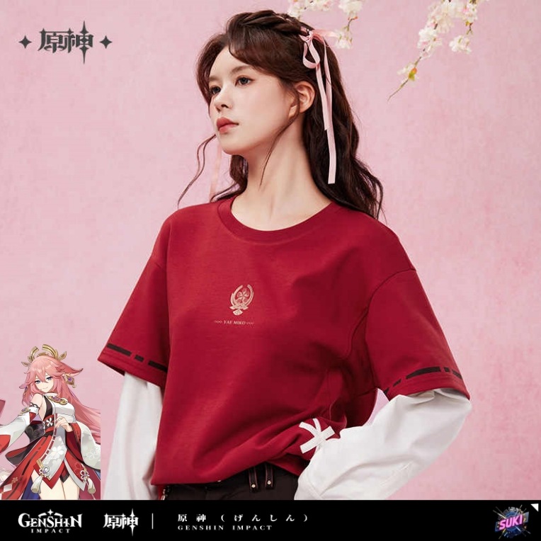 【プロ品質を極める!】原神 / 八重神子 インプレッションシリーズ / 切り替え長袖tシャツ / Genshin Impact Yae Miko げんしん コスプレ tシャツ トップス