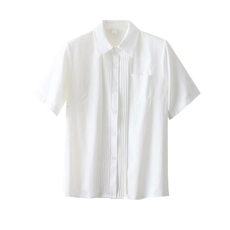 ブラウス レディース 白 半袖 シャツ 夏 万能 シック トップス ファッション カジュアル スタイリッシュ シンプル 上品