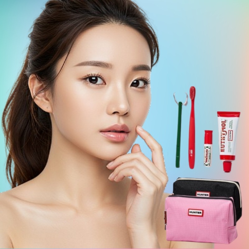 [ユシモールXハンター]ユシモール 口臭 完璧ケア オリジナル 歯磨き粉 106g + 口腔スプレー + 歯ブラシ + 舌クリーナー + トラベルポーチ 口臭爽やかに！ 口臭ケア