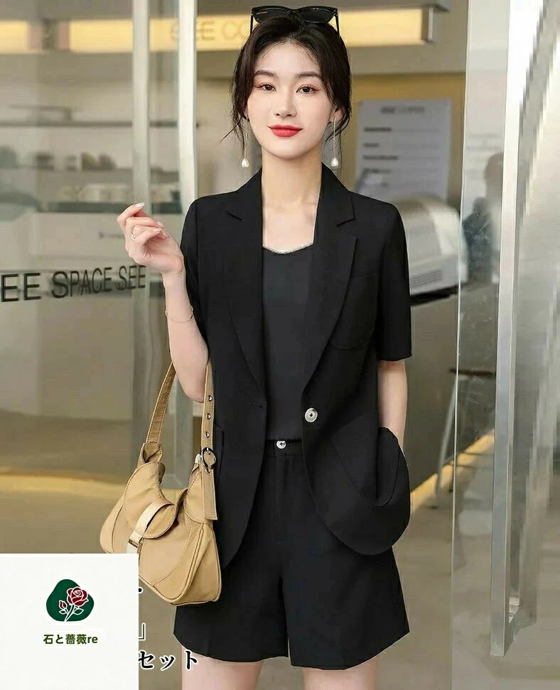 高品質 パンツスーツ セットアップ 春夏 フォーマル OL オフィス 通勤 事務服 レディース 上品 おしゃれ カジュアルスーツ 30代40代 大きいサイズ ビジネス 優雅 着痩せ 半袖 「ジャケット