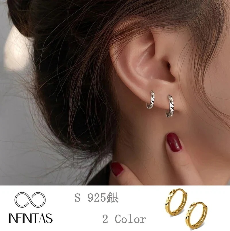 人気のピアス 韓国ファッションピアス イヤーカフ 銀s 開口ピアス 菱形の表麺 キラキラ 気質 イヤーカフ 金属アレルギー対策 Z-E14