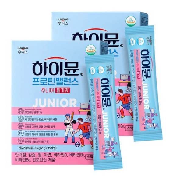 一同フディス ハイミューン プロテインバランス ジュニア イチゴ味 スティック型 15包X2箱(1ヶ月分), 子供と青少年のタンパク質補充, 運動部おすすめ必須アイテム