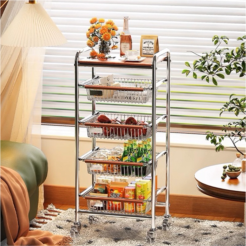 ミッドセンチュリー 移動式木製棚 鉄製引き出しスチールトロリー