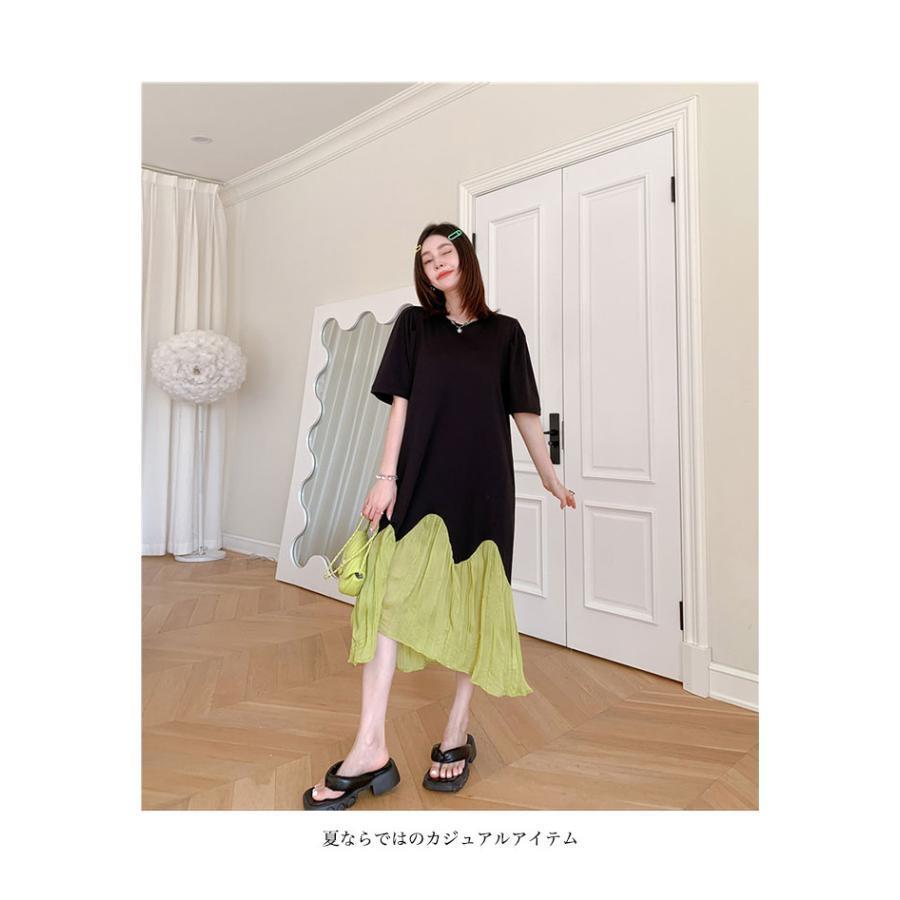 ロングワンピ 夏 半袖 レディース Tシャツワンピース Aライン ワンピース 薄手 半袖ワンピース オーバーサイズ 体型カバー Aラインワンピース