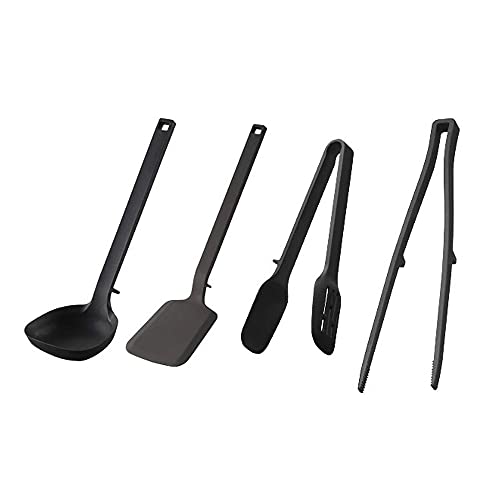 山崎実業(Yamazaki) シリコーンツールズ お玉 フライ返し スプーン トング 菜箸トング 【4点セット】 tower ブラック 5190 5192 5194 5196