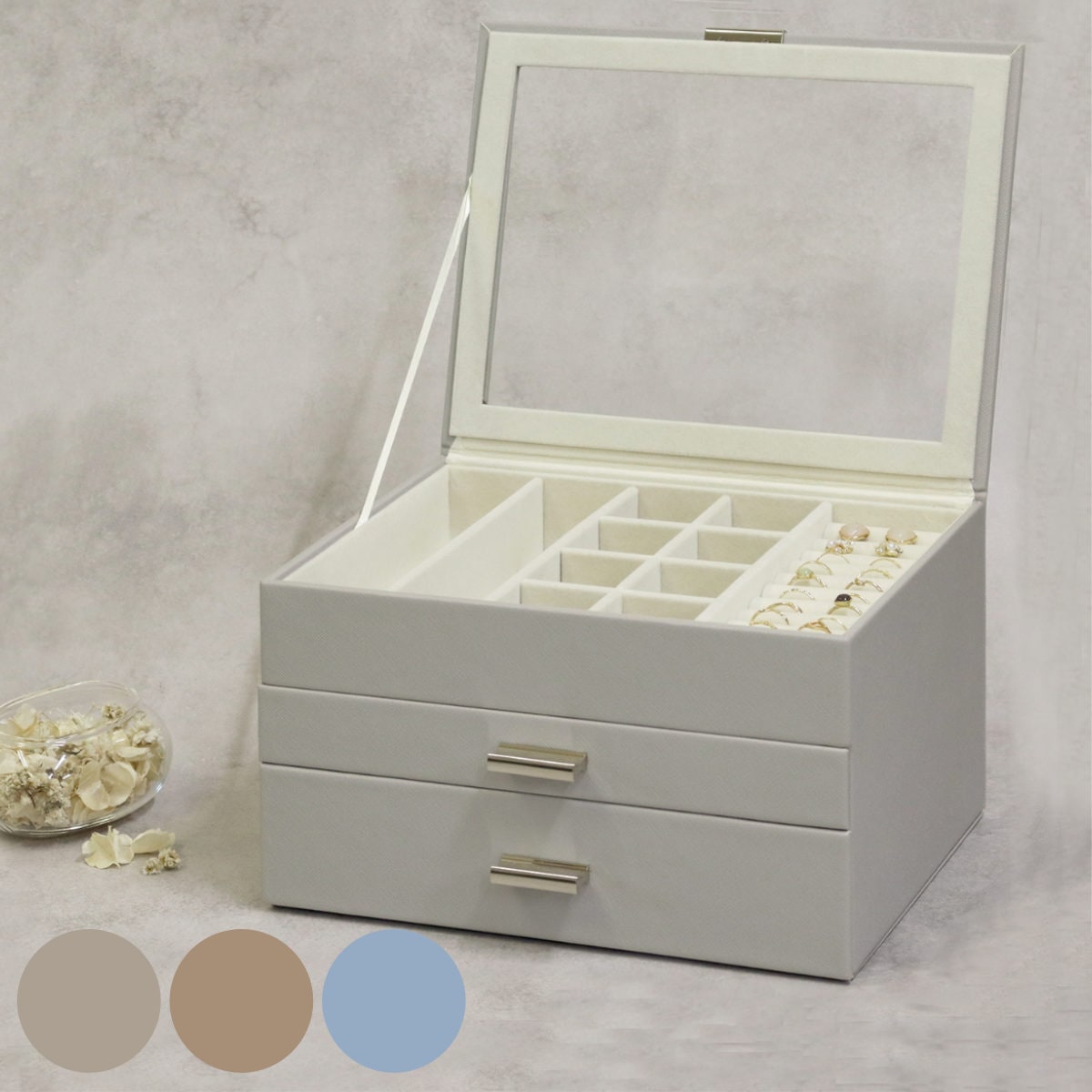 アクセサリーケース ジュエリーボックス Asha 3段 収納 ジュエリー レザー調 アクセサリーボックス ボックス 仕切り ピアス 指輪 リング イヤリング 腕時計 ネックレス おしゃれ