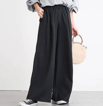 ボトムス パンツ ズボン ワイドパンツ ストレートパンツ ロング ロング丈 ストレート ワイド ハイウエスト ウエストゴム シンプル カジュアル 大人 上品 ラフ メンズライク マニッシュ ルーズ 無