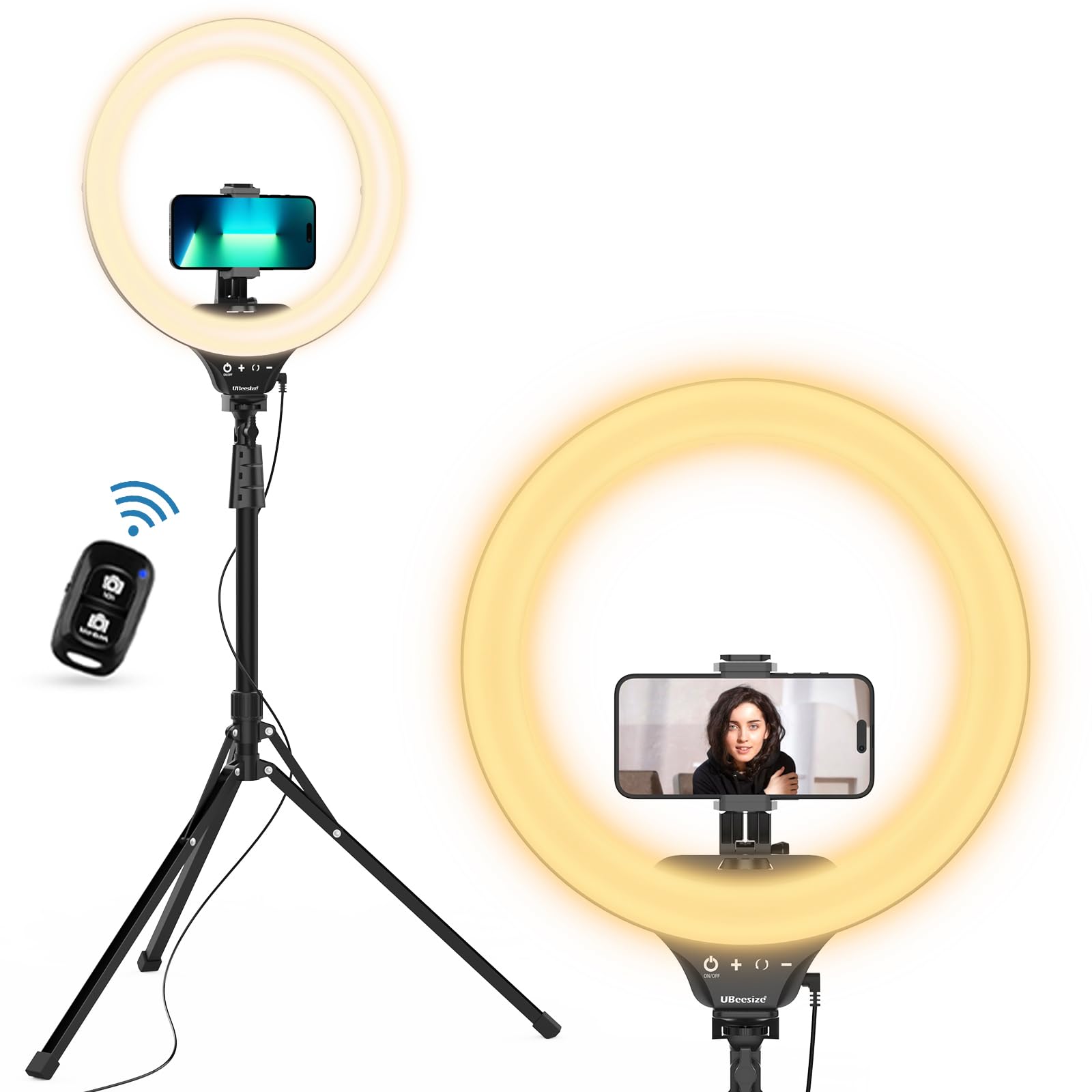 UBeesize LEDリングライト 14インチ 158cmスマホ三脚スタント付き 撮影ライト 5色ライト ビデオライト 自撮りライト三脚 スマホ/カメラ適用 自撮り/ビデオ録画 撮影/化粧/ブログ/