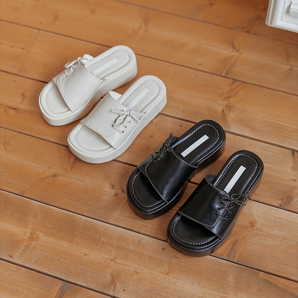 ラバーチンストラップステッチプラットフォームスリッパ