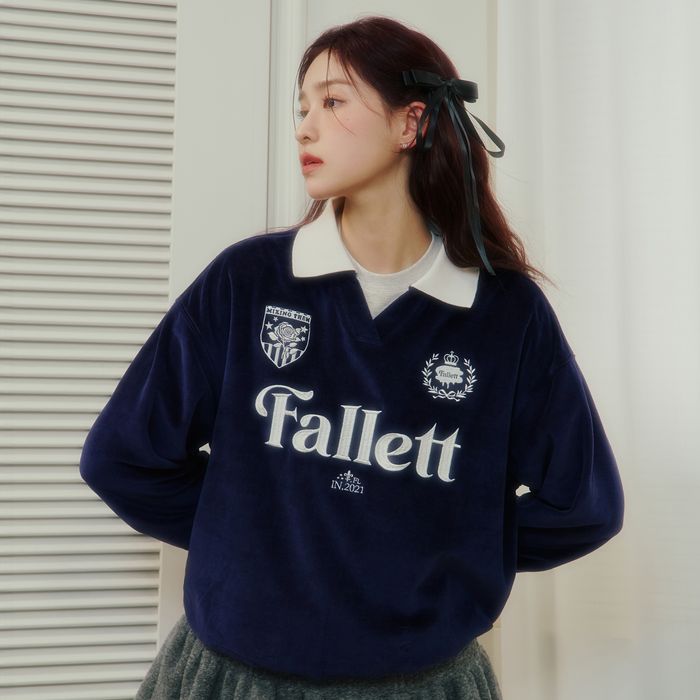 VELOUR COLLAR ロゴ 長袖 ドロップショルダー ニット [4カラー] 【公式