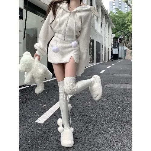 女性用ラムウールカーディガンセット,ミニドレスとミニスカート,ファッショナブルでカジュアルな服,ジャケット,ジャケット,2ピース,秋冬 - 200000345