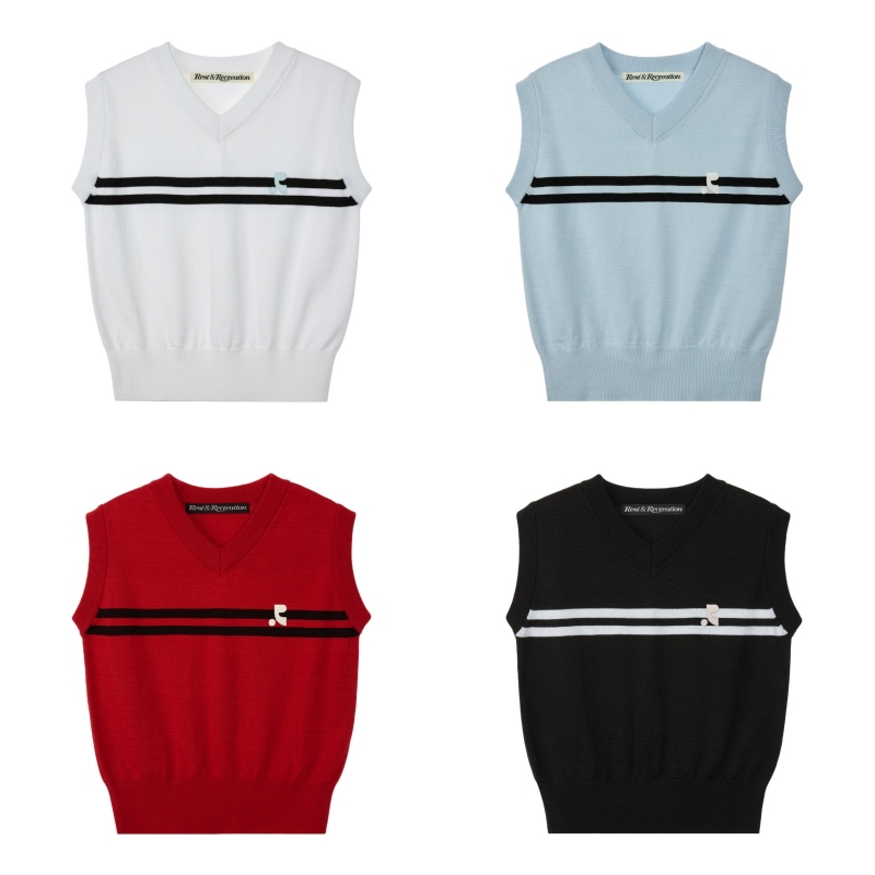 【REST&RECREATION】 DOUBLE LINE KNIT VEST : 4COLORS
