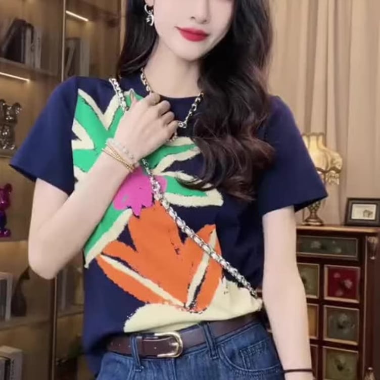 レディース トップス プルオーバー Tシャツ 半袖 クルーネック 襟なし 薄手 ストレッチ かわいい 大人可愛い きれいめ シンプル カジュアル おしゃれ かっこいい レトロ こなれ感 ラフ 個性的