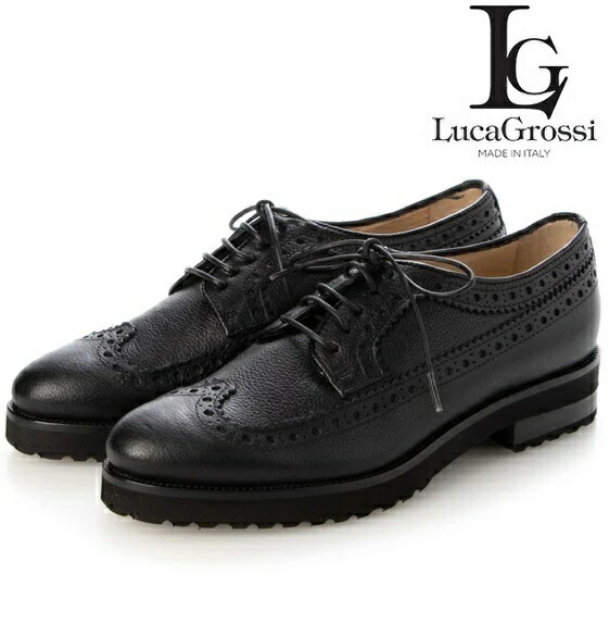 Luca Grossi ルカグロッシ レディース シューズ ローファー レザー F734M イタリア製 ローヒ ール フラットシューズ レースアップ レザー ウイングチップ 厚底 マニッシュ